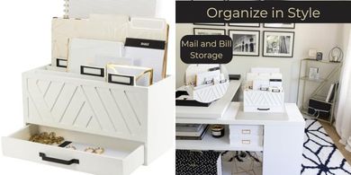 White Wooden Mail Organizer with Drawer
