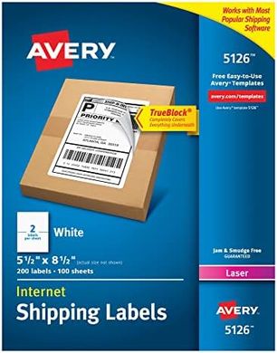 Avery Printable Shipping Labels (5.5x8.5", 200 White Labels)
