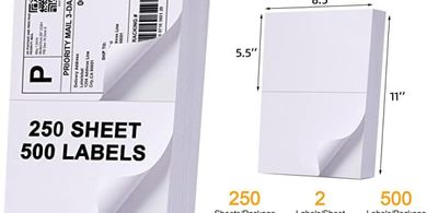 500 Half-Sheet Shipping Labels (2/sheet) for Laser/Inkjet Printers
