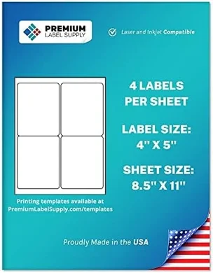 Premium White Shipping Labels (4x5", 100-pack, laser/inkjet)