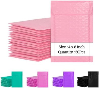 Light Pink Poly Mailers: 50 x 4x8" Self-Seal, Waterproof