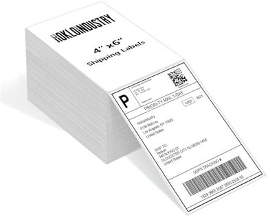 4x6" Thermal Shipping Labels (500-pack), compatible with Rollo, Zebra printers.
