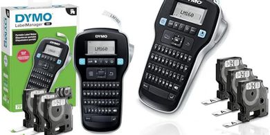 DYMO LabelManager 160: Portable label maker with keyboard and 3 cassettes.
