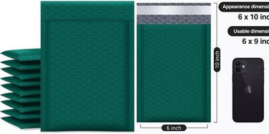 Green Bubble Mailers (6x10", 50-pack), Self-Sealing & Waterproof
