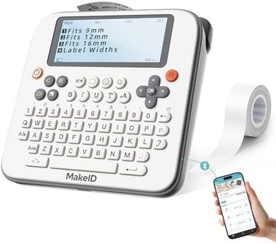 Makeid E1 Bluetooth Label Maker: Rechargeable, backlit LCD, 9-16mm labels.
