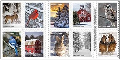 USPS Winter Scenes Forever Stamps: 20 Holiday & Anniversary Designs
