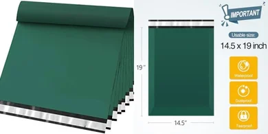 Famagic Poly Mailers: 100 Ultramarine Green, Waterproof, Tear-Proof Bags (14.5x19")