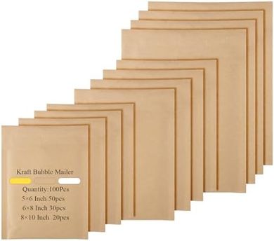 Kraft Bubble Mailers: 3 Sizes, 100 Pack, Padded, for Shipping
