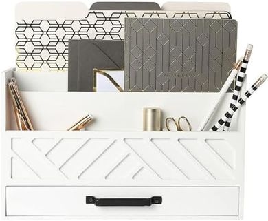 White Wood Mail & Bill Organizer with Drawer
