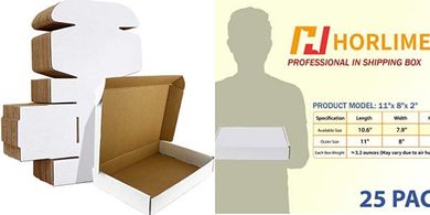 HORLIMER 25 White Cardboard Mailer Boxes (11x8x2")
