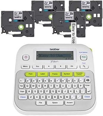 Brother P-Touch PTD210 Label Maker Bundle (White, 4 Tapes)
