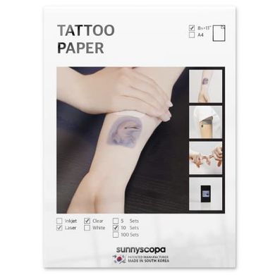 Printable Temporary Tattoo Paper (Laser, 8.5x11", 10 sheets)
