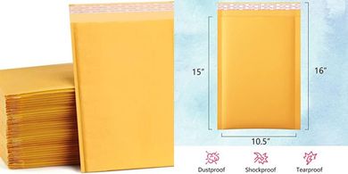 Kraft Bubble Mailers: 25 Yellow Padded Envelopes (10.5x16")
