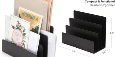 Black Metal Desk Organizer for Mail, Files, & Documents
