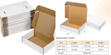 White Corrugated Cardboard Shipping Boxes (20 Pack, 12x9x4)
