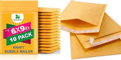 Kraft Bubble Mailers (10-pack, 6x9", padded, self-sealing)
