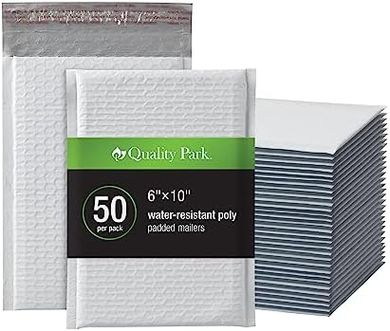 White Poly Bubble Mailers (6x9", 50/box, self-seal, water-resistant)
