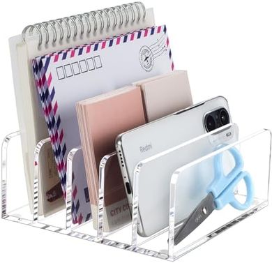 Clear Acrylic 5-Compartment Desk Organizer for Mail & Documents
