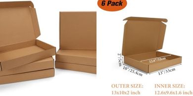 PHAREGE Brown Cardboard Mailing Boxes (6-pack, 13x10x2")
