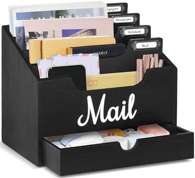 Wood Mail & File Organizer with 4 Large Compartments
