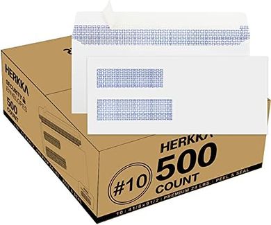 Security Self-Seal Envelopes (500 Pack, #10, Double Window, 4-1/8 x 9-1/2")
