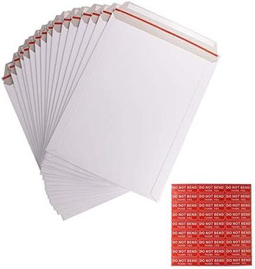 100 White Cardboard Photo Mailers (9x12", Self-Seal, Stay-Flat)
