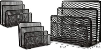 EASEPRES Desk Mail Organizer: 2-pack metal mesh sorter with 3 compartments.
