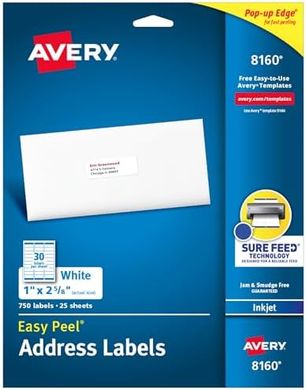 Avery Easy Peel Printable Address Labels (1"x2-5/8", 750)
