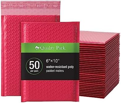 Redi-Strip Bubble Mailers: Water-resistant, padded red envelopes (50/box)
