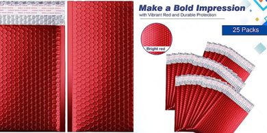 Red Bubble Mailers: Durable, Self-Sealing, Tear-Resistant (25 Pack)
